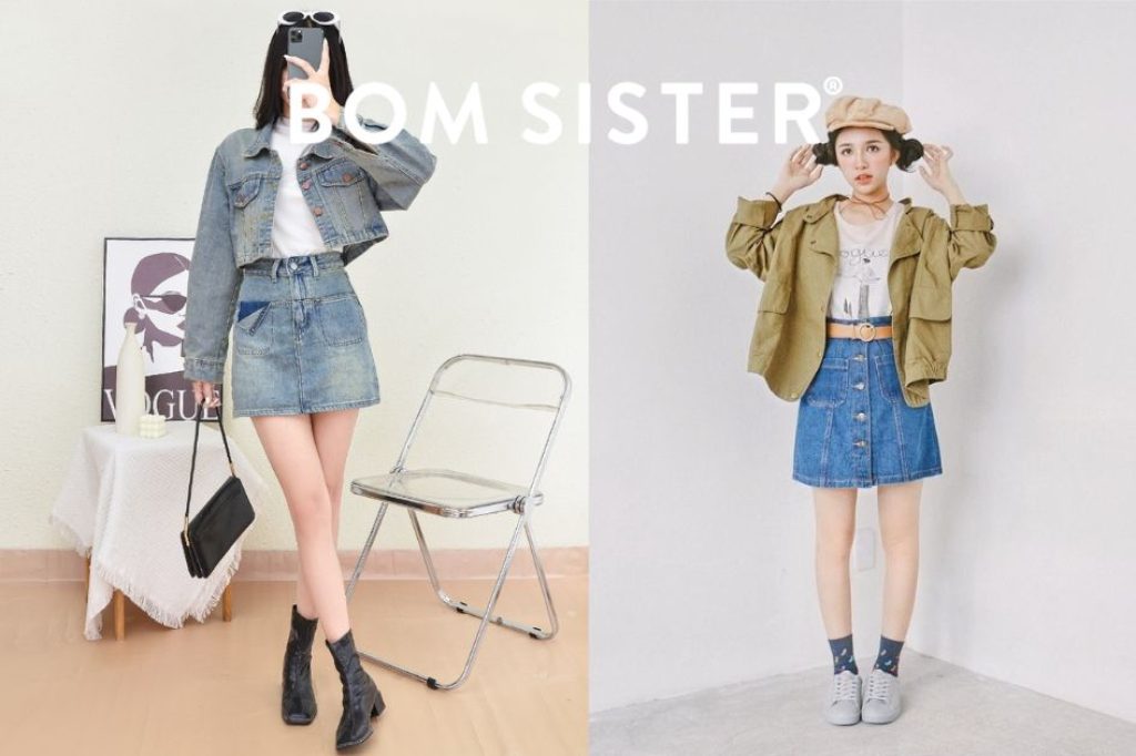 Áo khoác dáng ngắn kết hợp cùng váy jean