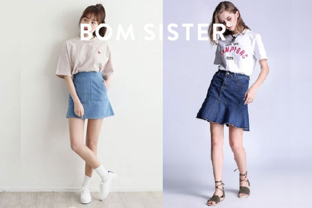 Áo phông kết hợp với chân váy jean ngắn