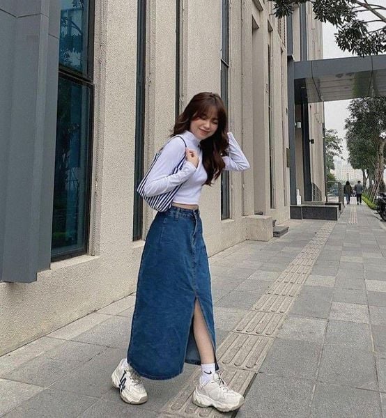 Chân váy jean dài phối với giày gì? 10+ Gợi ý hack dáng, chuẩn gu