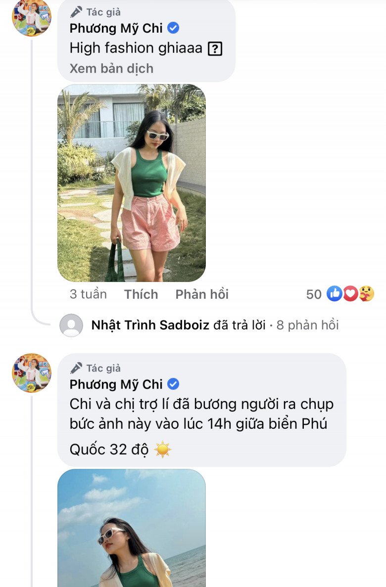 Phương Mỹ Chi cho biết cô đang đứng dưới nắng 32 độ của biển Phú Quốc thế nên mặc đồ này là hoàn toàn hợp lý rồi!