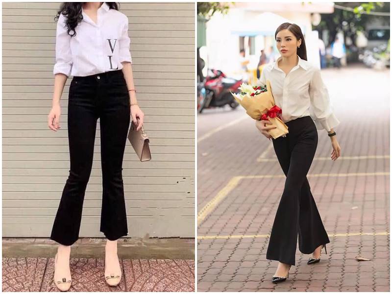 quần ông loe phối áo sơ mi