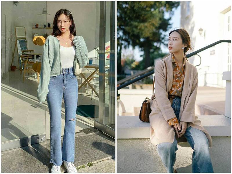 áo len mặc với quần ống loe