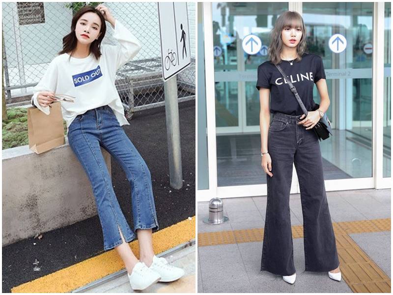 phối quần ống loe mặc với áo cánh