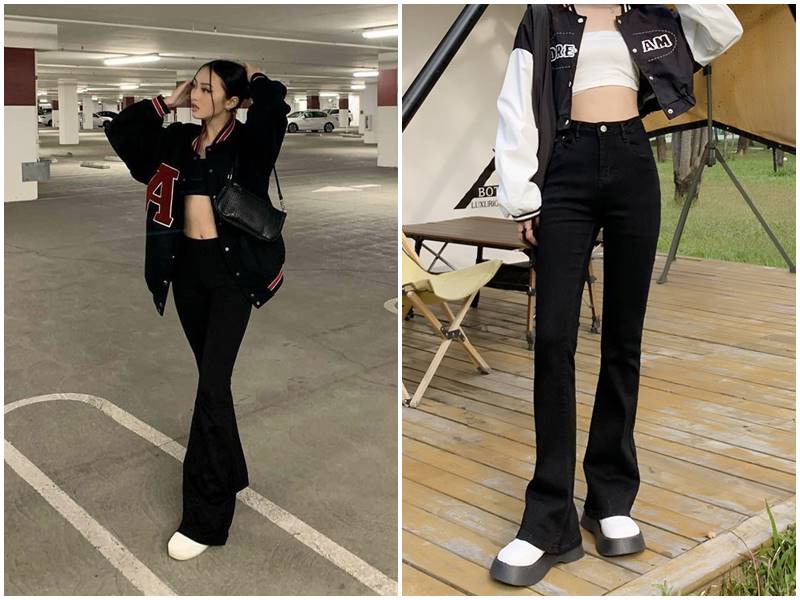 phối đồ với quần ống loe cho người thấp tròn