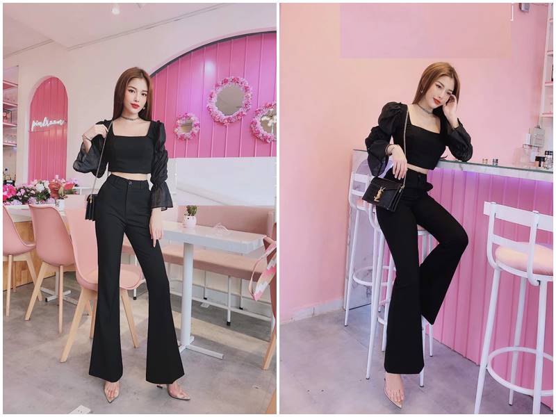 phối đồ với quần ống loe cho người cao