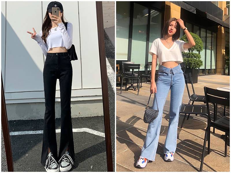 quần ông loe phối áo croptop