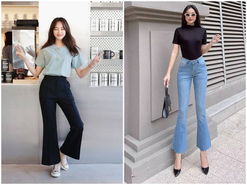 quần ông loe phối áo thun