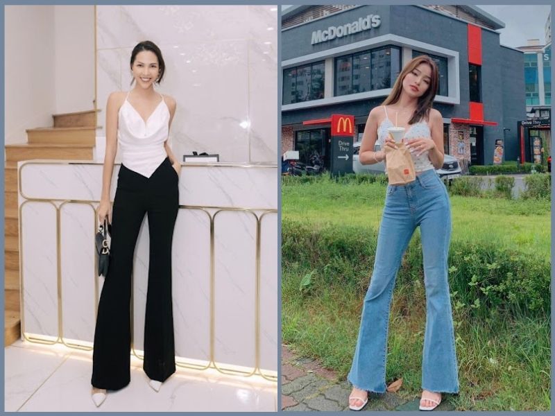 quần ống loe đen phối với áo gì