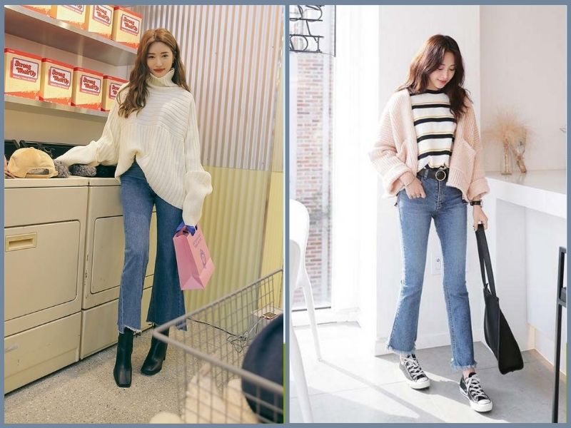 phối đồ với quần ống loe mùa đông