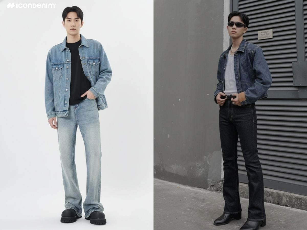 Denim on denim với quần jeans ống loe
