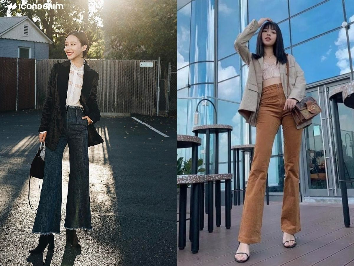 Quần ống loe phối áo blazer