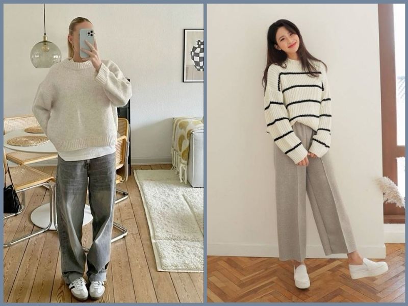 phối đồ với quần ống rộng cho người lùn