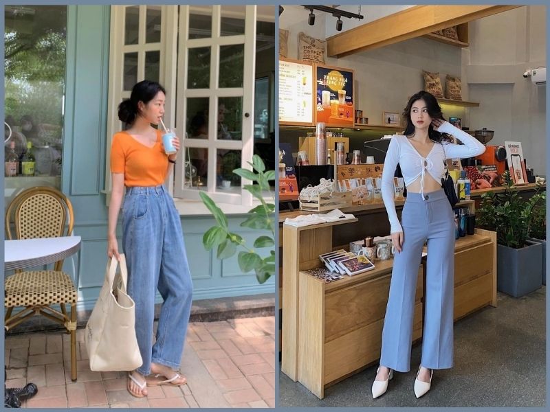 phối đồ với quần ống rộng cho người lùn