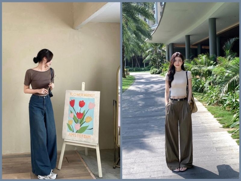 phối đồ với quần ống rộng cho người lùn