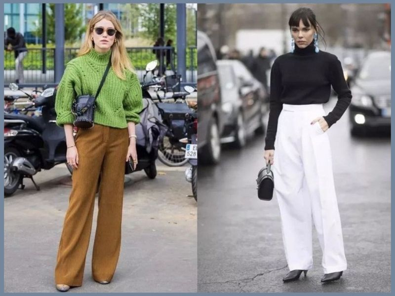 quần ống suông mặc với áo len