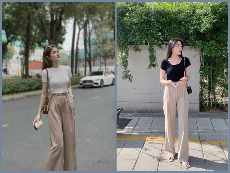 style quần tây áo thun nữ