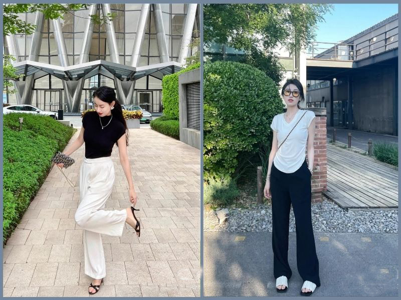 cách phối quần tây với áo thun nữ