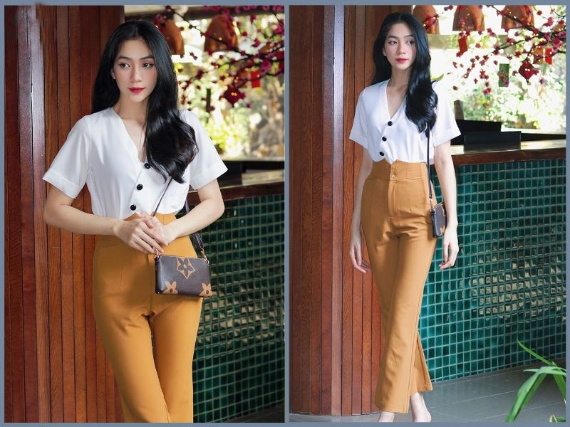 cách phối quần tây với áo thun nữ