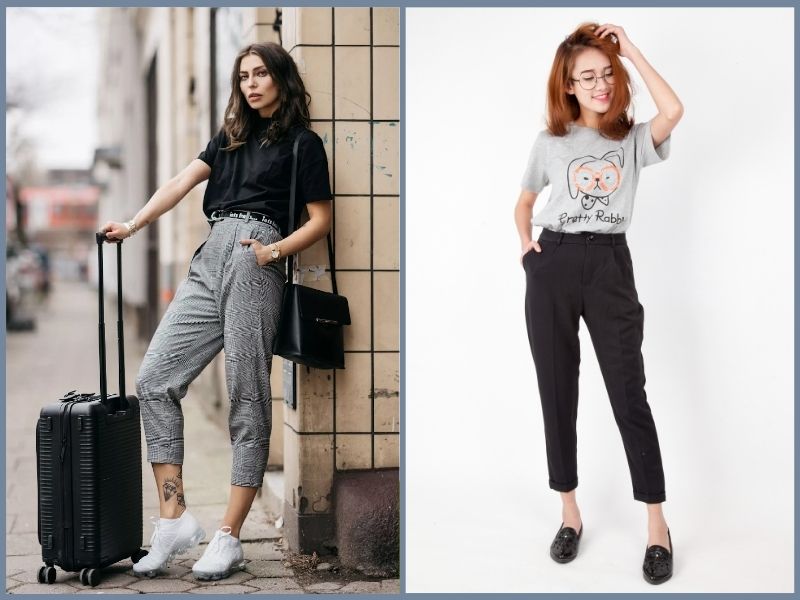 style áo thun quần tây nữ