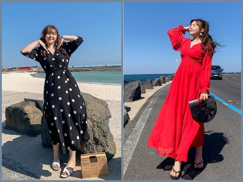 tạo dáng đi biển cho nữ béo