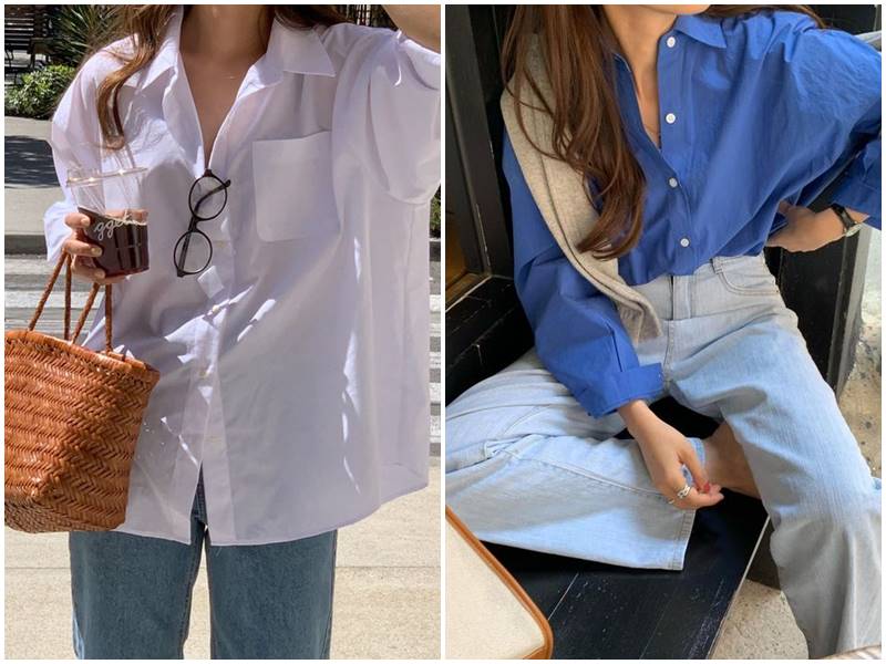 áo sơ mi nữ với quần jean