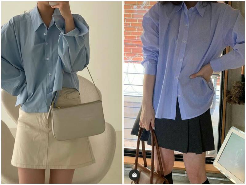 áo sơ mi nữ với chân váy