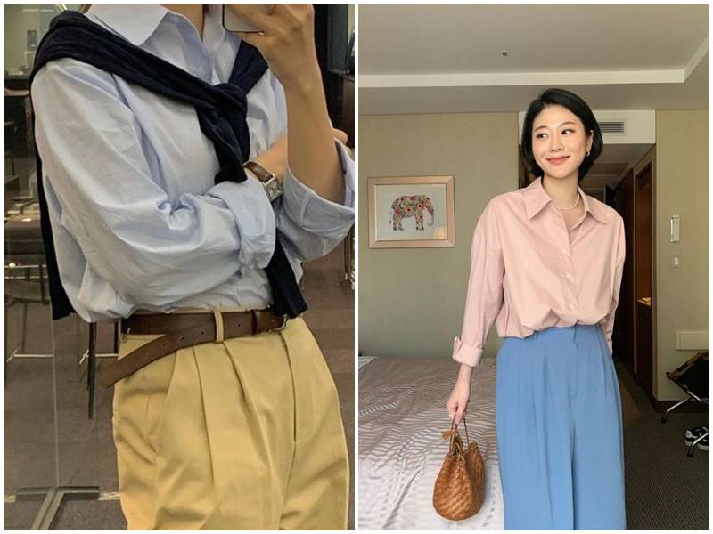 áo sơ mi nữ với quần culottes
