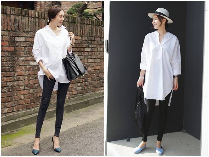 áo sơ mi nữ với quần legging
