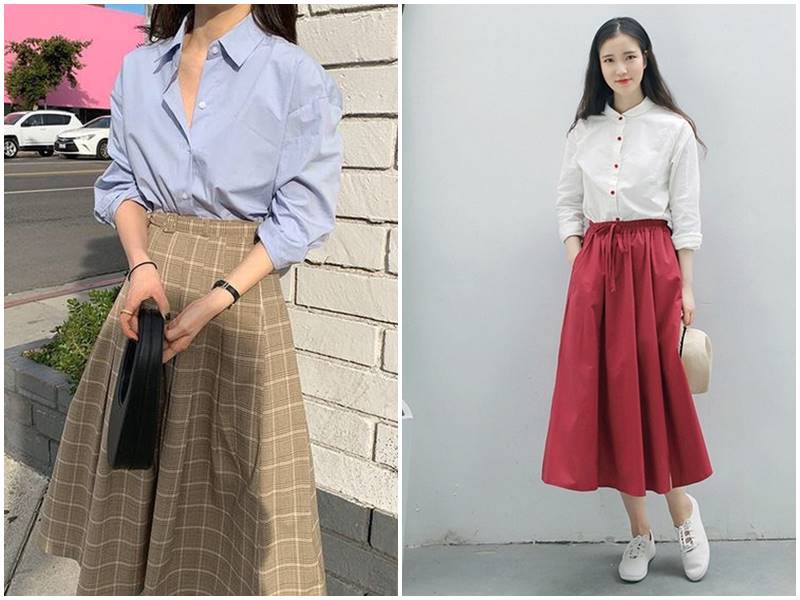 áo sơ mi nữ chân váy maxi