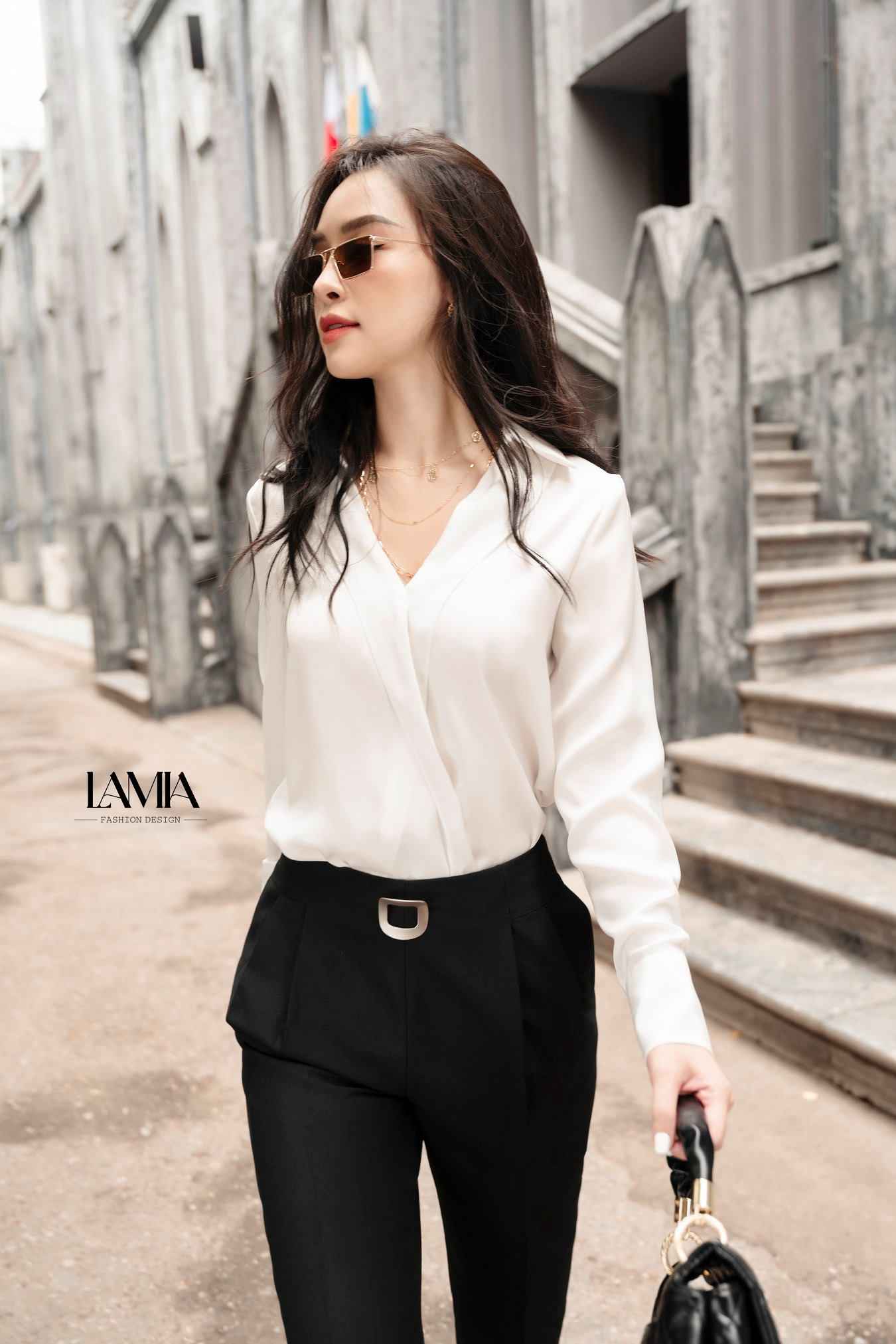 áo sơ mi nữ cổ xếp lớp