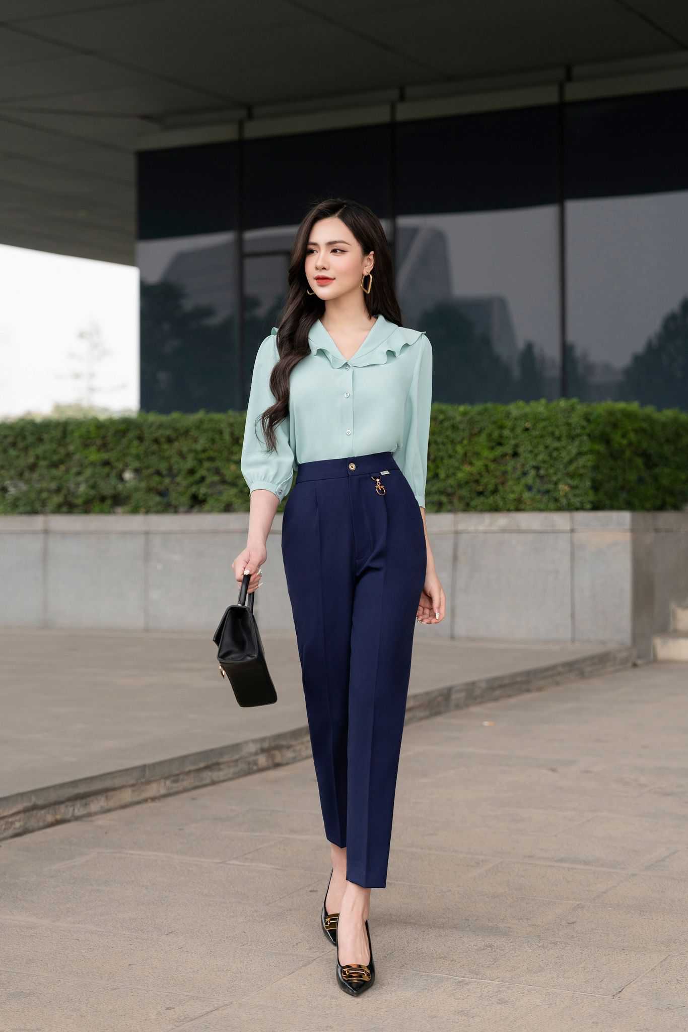 sơ mi nữ phối cổ tím bèo