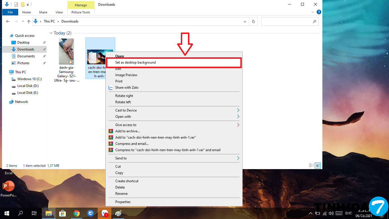 Click chuột phải, sau đó Chọn Set as desktop background.