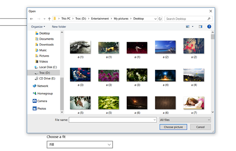 Chọn 1 hoặc nhiều ảnh để đặt làm hình nền máy tính.