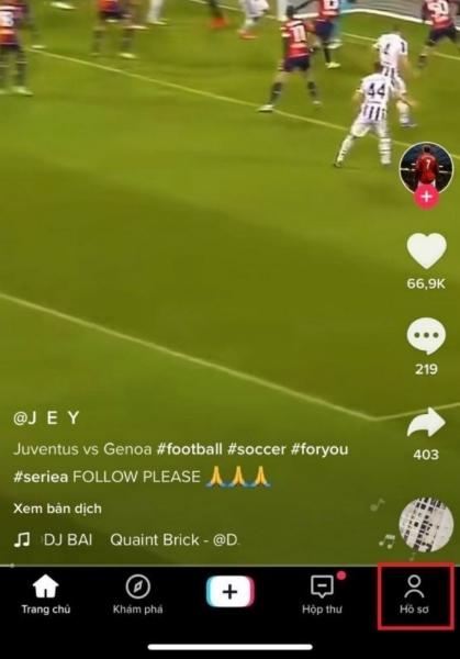 Chọn phần hồ sơ trên tiktok