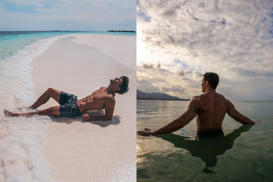 Tạo dáng chụp ảnh đi biển cho nam với khung hình đang bơi đầy mạnh mẽ, ấn tượng