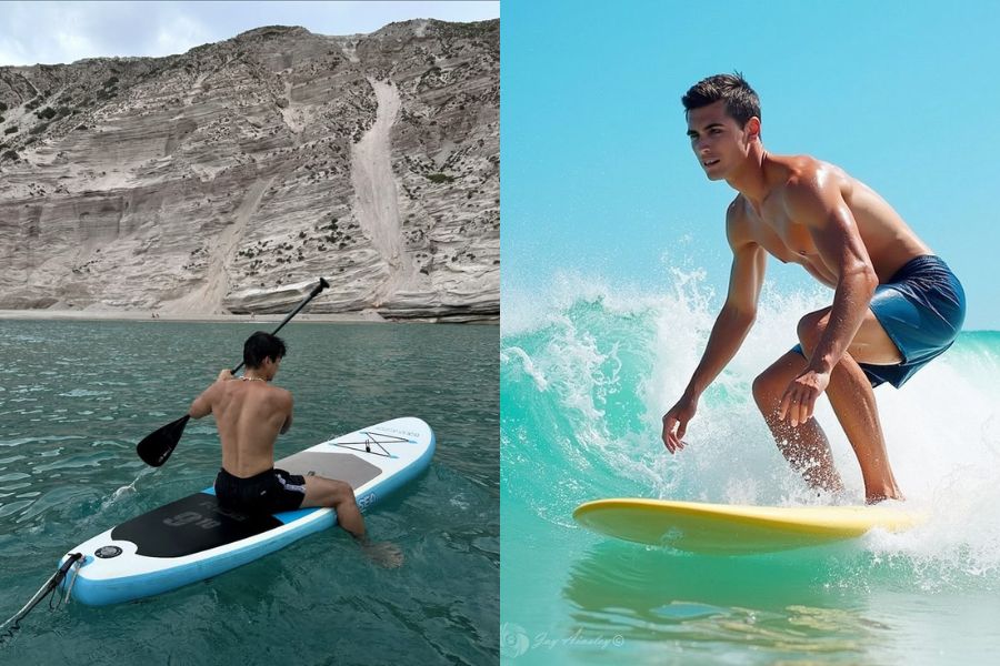 Cách tạo dáng chụp hình ở biển với sub/ ván lướt khỏe khoắn