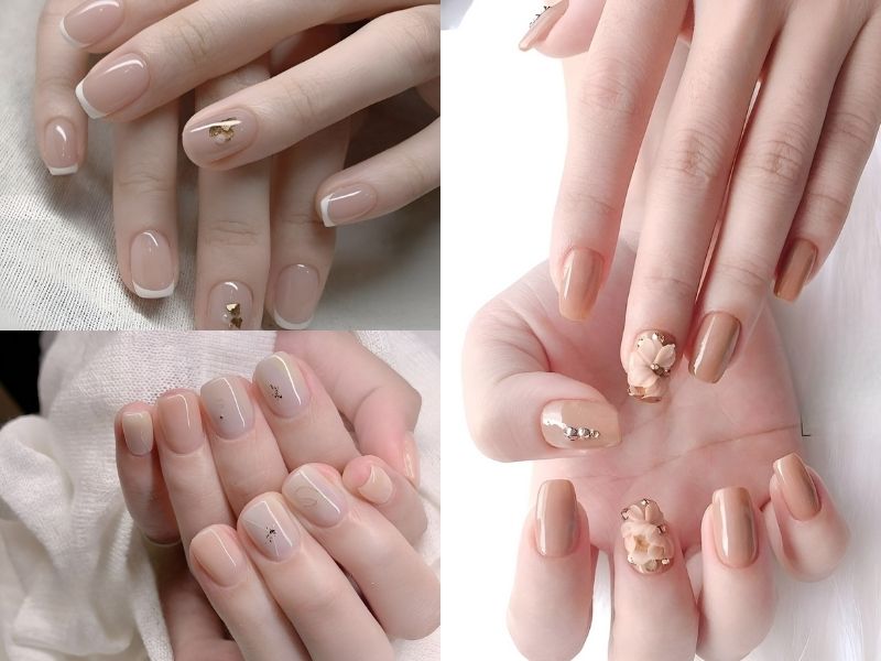 nail tone nude đính charm nơ
