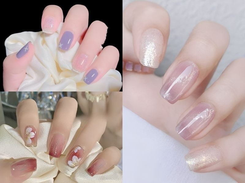 nail thạch tone hồng và tím