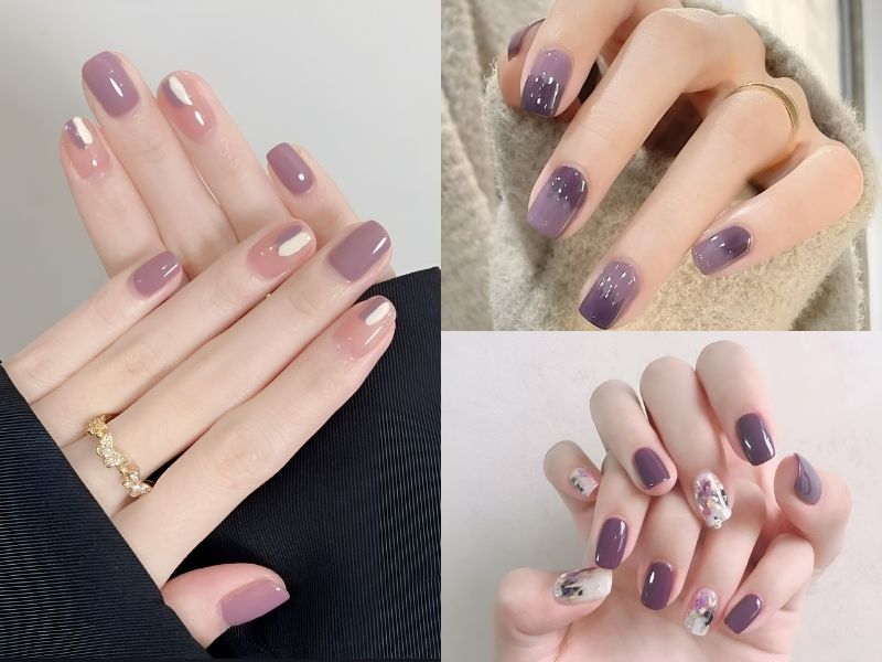 Nail màu tím hồng thạch