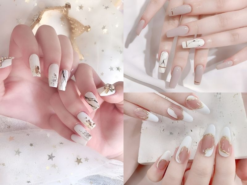 Nail trắng móng dài nhọn kẻ sọc