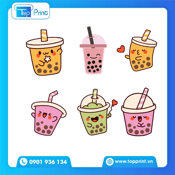 Mẫu sticker trà sữa cute dễ thương