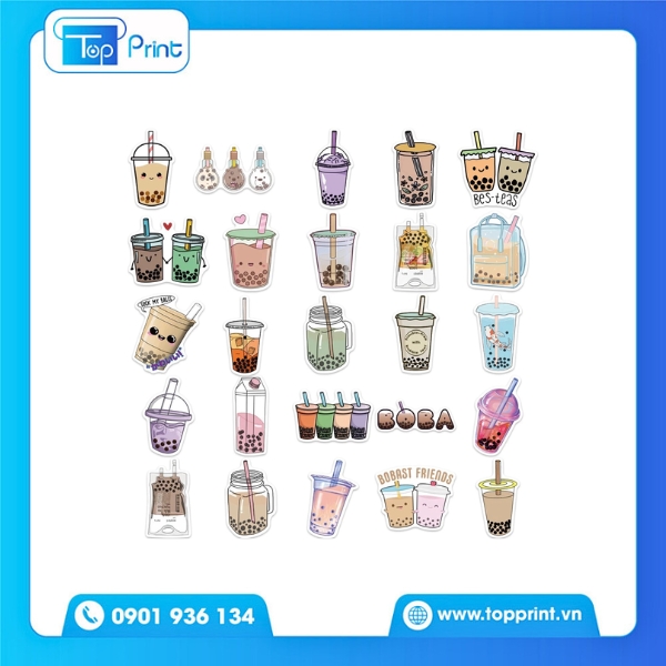 Mẫu sticker trà sữa cute in decal trong suốt