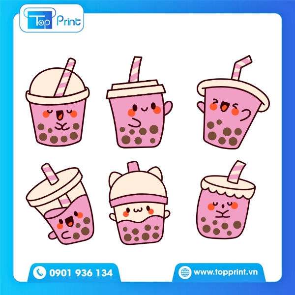 Mẫu sticker trà sữa cute phong cách Hàn Quốc