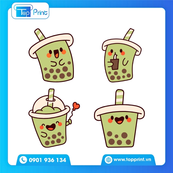 Mẫu sticker trà sữa cute in số lượng ít