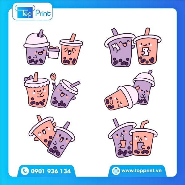 Mẫu sticker trà sữa cute tone hồng dễ thương