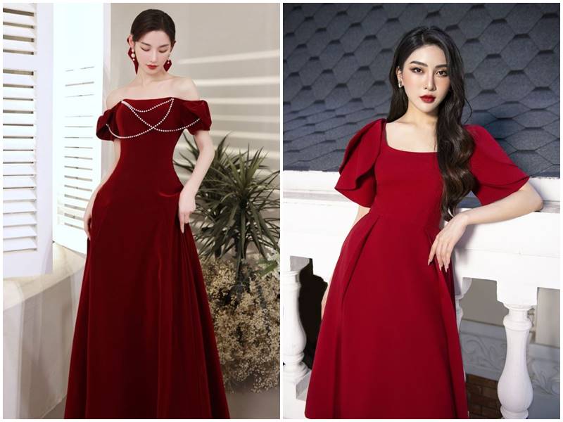 đầm đỏ dự tiệc đơn giản