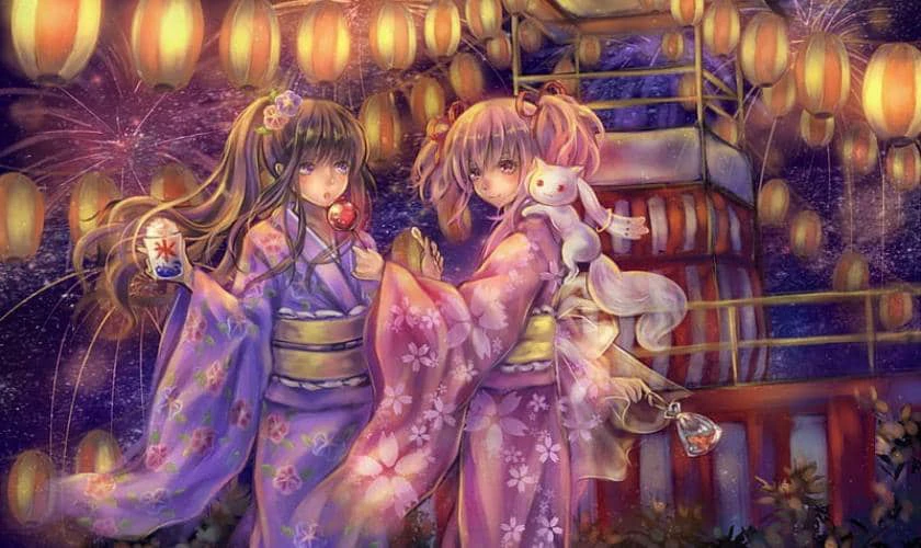 Hình nền máy tính phong cách chibi dễ thương