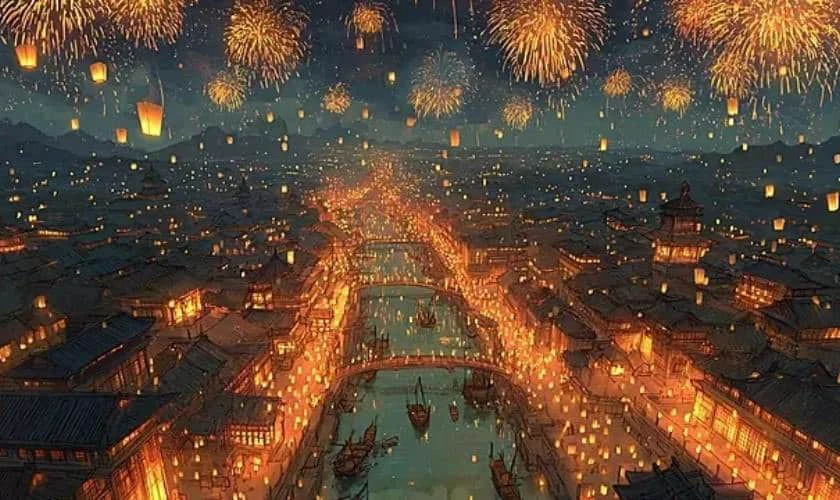 Hình nền pháo hoa rực rỡ đêm Giao thừa huyền ảo