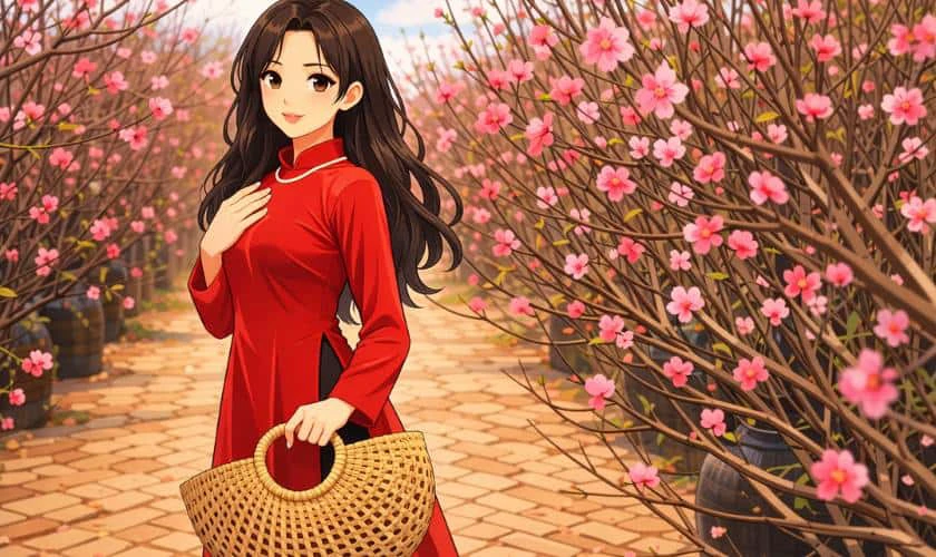 Hình nền thiếu nữ áo dài mùa xuân mềm mại