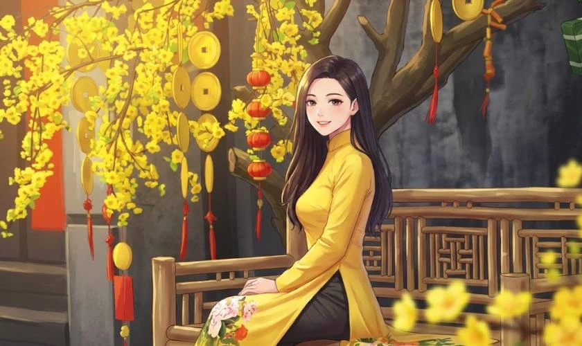 Hình nền thiếu nữ áo dài mùa xuân tinh tế